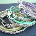 Womens Leather Bracelet, Triple Wrap, Double Strand