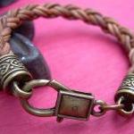 Leather Bracelet, Mens, Womens, Antique Bronze, Lobster Clasp, Natural