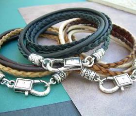 Leather Bracelet, Triple Wrap, Double Strand, Unisex, Mens, Womens