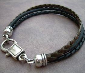 Leather Bracelet, Unisex, Mens, Womens, Black - Metallic Bronze and Antique Silver, Mens Bracelet, Womens Bracelet, Mens Jewelry