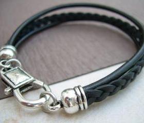 Leather Bracelet, Unisex, Mens, Womens, Black and Antique Silver, Mens Jewelry, Mens Bracelet, Womens Bracelet, Womens Jewelry
