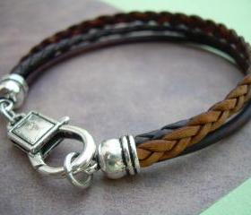 Leather Bracelet, Unisex, Mens, Womens, Antique Brown and Antique Silver, Mens Bracelet, Womens Bracelet, Mens Jewelry