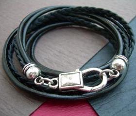 Leather Bracelet, Triple Wrap, Unisex, Mens, Womens, Black and Antique Silver, Mens jewelry, Mens Bracelet, Womens Jewelry, Womens Bracelet