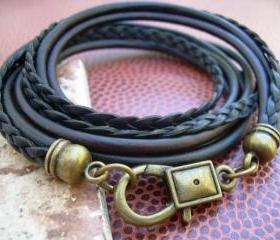 Leather Bracelet, Mens, Womens, Unisex, Triple Wrap,Triple Strand, Antique Bronze/ Antique Brown/Black