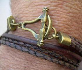 Leather Bracelet, Mens, Womens, Unisex, Double Wrap,Triple Strand, Antique Bronze/ Antique Brown