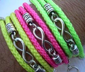 Infinity Bracelet, Leather Bracelet, Bracelet, Neon Colors,Triple Wrap, Braided, Vegan, Poly Cord