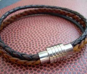Leather Bracelet, Mens Leather Bracelet, Bracelet, Triple Strand, Stainless Steel Magnetic Clasp