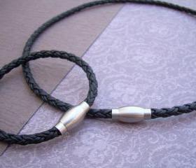 Leather Bracelet and Leather Necklace, Two piece Set, Stainless Steel Magnetic Clasps, Fathers Day Gift, Mens Necklace, Mens Bracelet