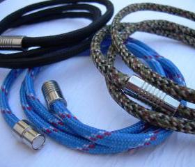Mens Leather Bracelet, Alternative, Vegan, Paracord Bracelet, Stainless Steel Magnetic Clasp, Triple Wrap
