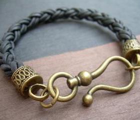 Unisex, Mens, Womens, Leather Bracelet, Antique Bronze Hook Clasp, Light Antique Brown/ Natural