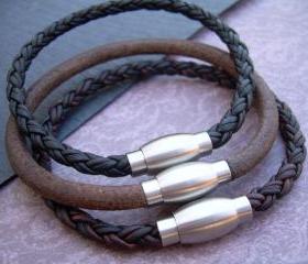 Mens Leather Bracelet with Stainless Steel Magnetic Clasp, Groomsmen, Mens Gift, Mens Bracelet, Mens Jewelry