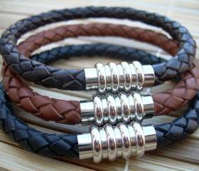Leather Bracelet with Stainless Steel Magnetic Clasp, Groomsmen Gift, Mens Gift, Mens Jewelry, Mens Bracelet, Leather Bracelet