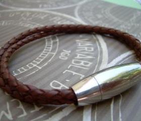 Mens Braided Leather Bracelet, Double Saddle, with Stainless Steel Magnetic Clasp - MB10 Urban Survival Gear USA