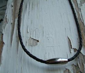Mens Leather Necklace with Stainless Steel Magnetic Clasp, Black Braided - MN13 Urban Survival Gear USA