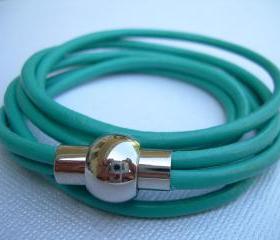 Turquoise Womens Triple Wrap Leather Bracelet with Stainless Steel Magnetic Clasp - MB09 Urban Survival Gear USA