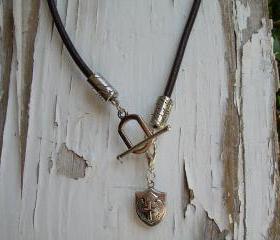 Toggle Closure Brown Leather Necklace Mens / Unisex - With Free Lobster Clasp Pendant