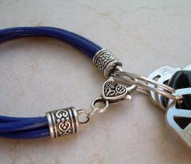 Womens Royal Blue Leather Bracelet - Valet Keychain - Four Strand / Urban Survival Gear USA