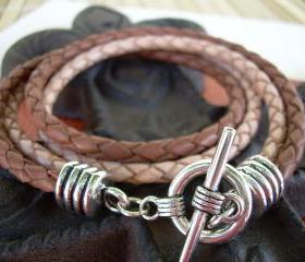 Leather Bracelet, Two Strand, Double Wrap, Natural Braid/Saddle Braid, Mens, Unisex Urban Survival Gear USA TSB04DW