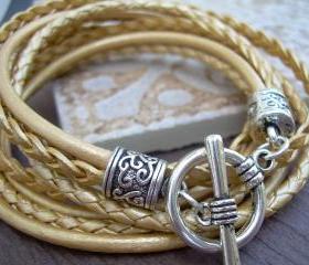 Womens Leather Bracelet , Metallic Gold, Triple Wrap, Triple Strands, Mothers Day Gift, Womens Bracelet, Womens Jewelry, Womens Gift