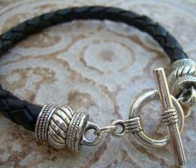 Mens, Womens, Unisex, Leather Bracelet, Black Braided