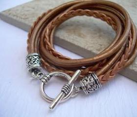 Womens Leather Bracelet , Metallic Bronze, Triple Wrap, Triple Strands