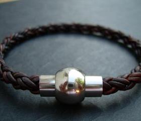 Braided Leather Bracelet with Stainless Steel Magnetic Clasp -Natural Antique Brown - MB09 Urban Survival Gear USA