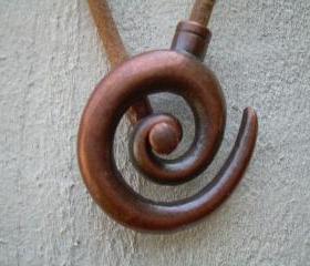 Leather Necklace Men's Women's Unisex -Copper / Natural -Tribal Inspired Spiral Pendant Closure