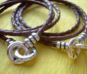 His and Hers Set of Infinity Bracelets, Leather Bracelet, Triple Wrap, Interlocking Clasp, Mens, Womens, Saddle Braid , Free Shipping