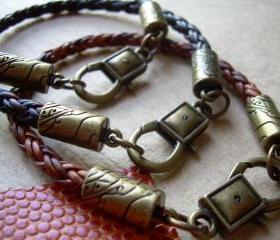 Rustic Leather Bracelet - Antique Bronze - Lobster Clasp