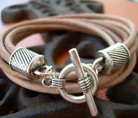 Mens Leather Bracelet Four Strand Double Wrap Natural Urban Survival Gear USA TSB09DW