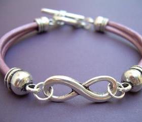 Womens Leather Bracelet, Infinity Bracelet, Metallic Fruit Punch , Toggle Closure