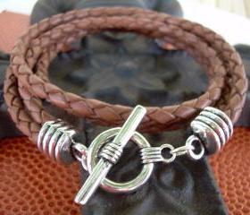 Mens Unisex Leather Bracelet Two Strand Double Wrap Saddle Braid Urban Survival Gear USA TSB04DW