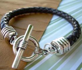 Men's Leather Bracelet Toggle Closure Brown Urban Survival Gear USA TSB04T