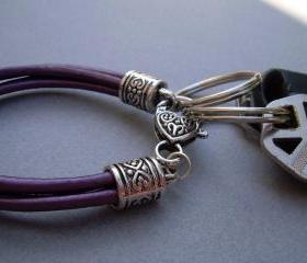 Womens Leather Bracelet - Valet Keychain - Four Strand / Metallic Berry - Purple Urban Survival Gear USA