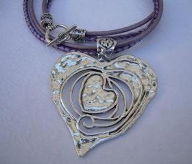 Leather Necklace, Heart Pendant ,Valentine's Day