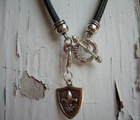 Mens Leather Necklace - Double Strand Silver / Black With Free Lobster Clasp Pendant