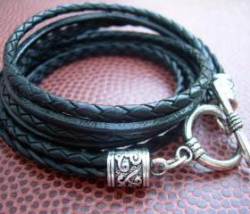 Womens Leather Bracelet , Black, Triple Wrap, Triple Strands, Womens Bracelet, Womens Gift, Womens Jewelry, Mothers Day Gift