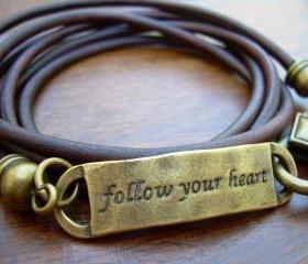 Mens, Womens, Unisex, Triple Wrap Leather Bracelet, Antique Bronze/ Antique Brown