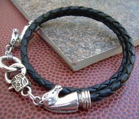 Mens, Womens, Unisex, Leather Bracelet, Horse Bracelet, Double Wrap, Black Braided, Equine, Equestrian