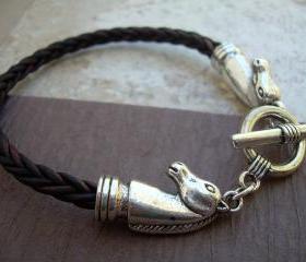 Mens, Womens, Unisex, Leather Bracelet, Horse Bracelet, Antique Brown Braided, Equine, Equestrian
