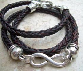 Infinity Bracelet, Leather Bracelet, Triple Wrap, Braided Leather Bracelet, Mens Jewelry, Womens Jewelry, Mens Bracelet, Womens Bracelet