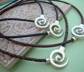 Leather Necklace Men's Women's Unisex - Antique Silver -Tribal Inspired Spiral Pendant Closure, Mens necklace, Womens Necklace