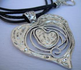 Womens Heart Pendant Leather Necklace