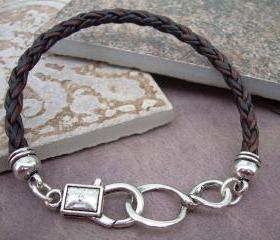 Leather Infinity Bracelet, Mens, Womens, Unisex, Natural Antique Brown Braided