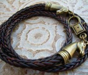 Leather Bracelet, Horse Bracelet, Equine, Equestrian, Triple Wrap, Antique Brown Braided, Mens Bracelet, Womens Bracelet, Jewelry