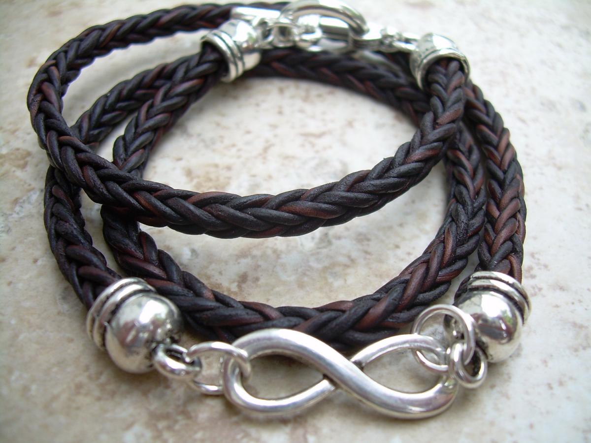 Infinity Bracelet Leather Bracelet Triple Wrap Braided Leather