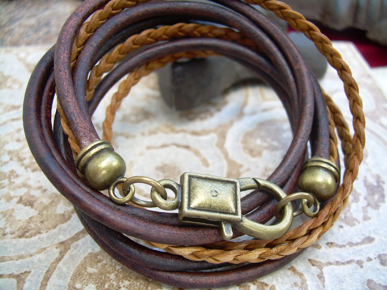 Unisex Mens Womens Leather Bracelet Antique Brown Bronze On Luulla