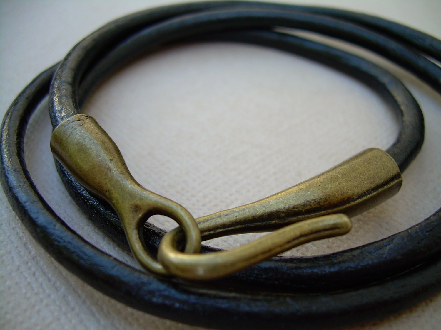 Unisex Mens Womens Leather Bracelet Triple Wrap Black Antique Bronze